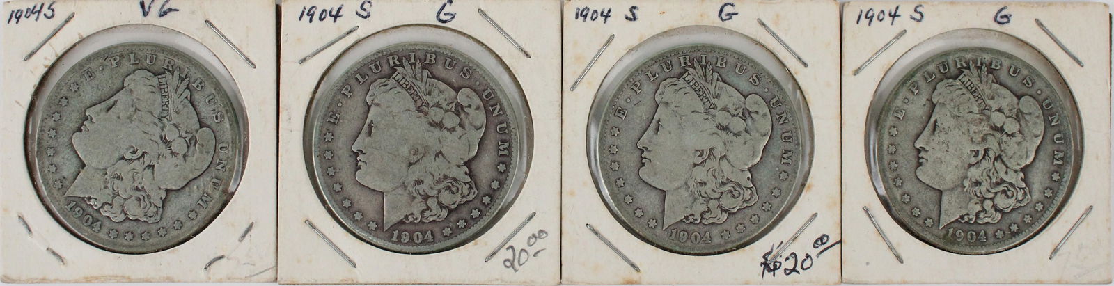 Four 1904-S Morgan Dollars (1 of 2)