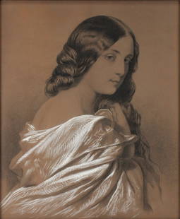 Attrib. to Thomas Sully, 1783-1872, Portrait of a Young Lady with Drapery, Charcoal and Chalk on: Attrib. to Thomas Sully1783-1872Portrait of a Young Lady with DraperyCharcoal and Chalk on Brown PaperWith statement of valuation from Shepherd Gallery Services, August 5, 2003.Provenance: Property fr