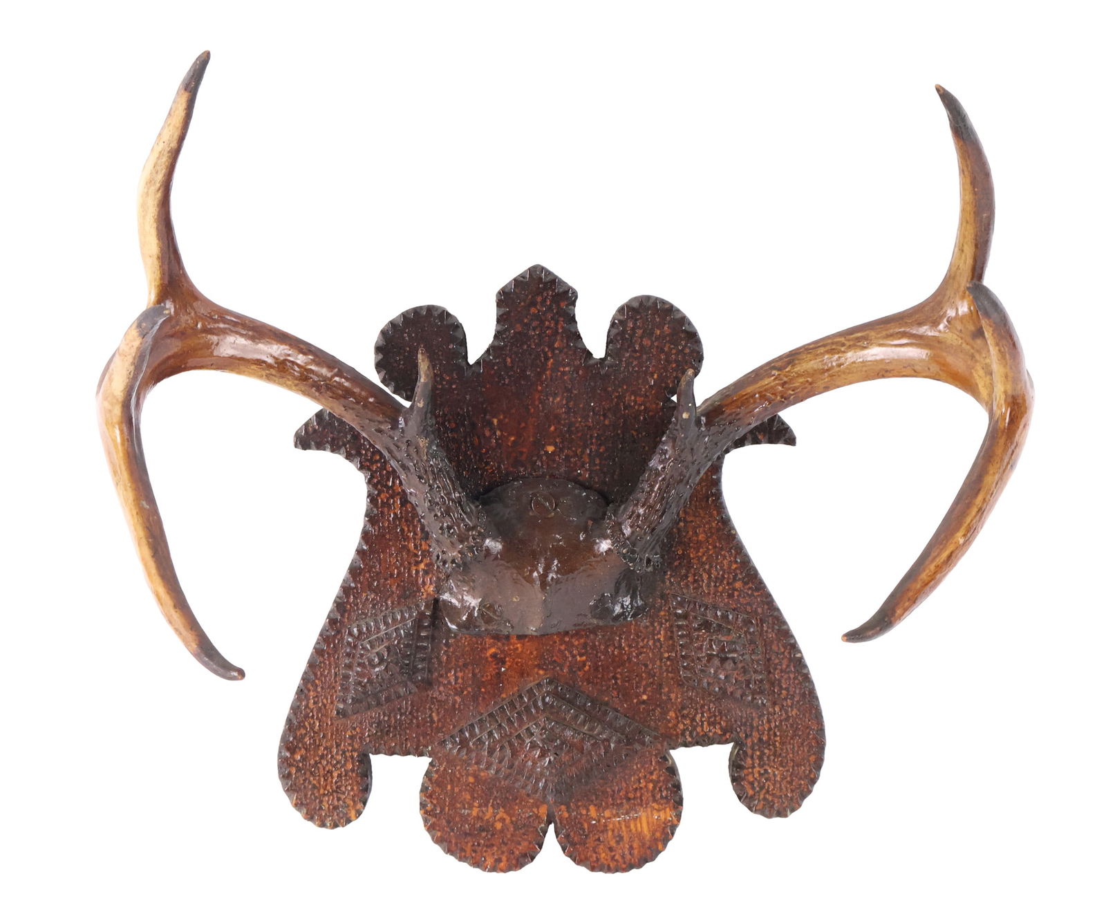 Vintage Tramp Art Antler Wall Plaque (1 of 9)