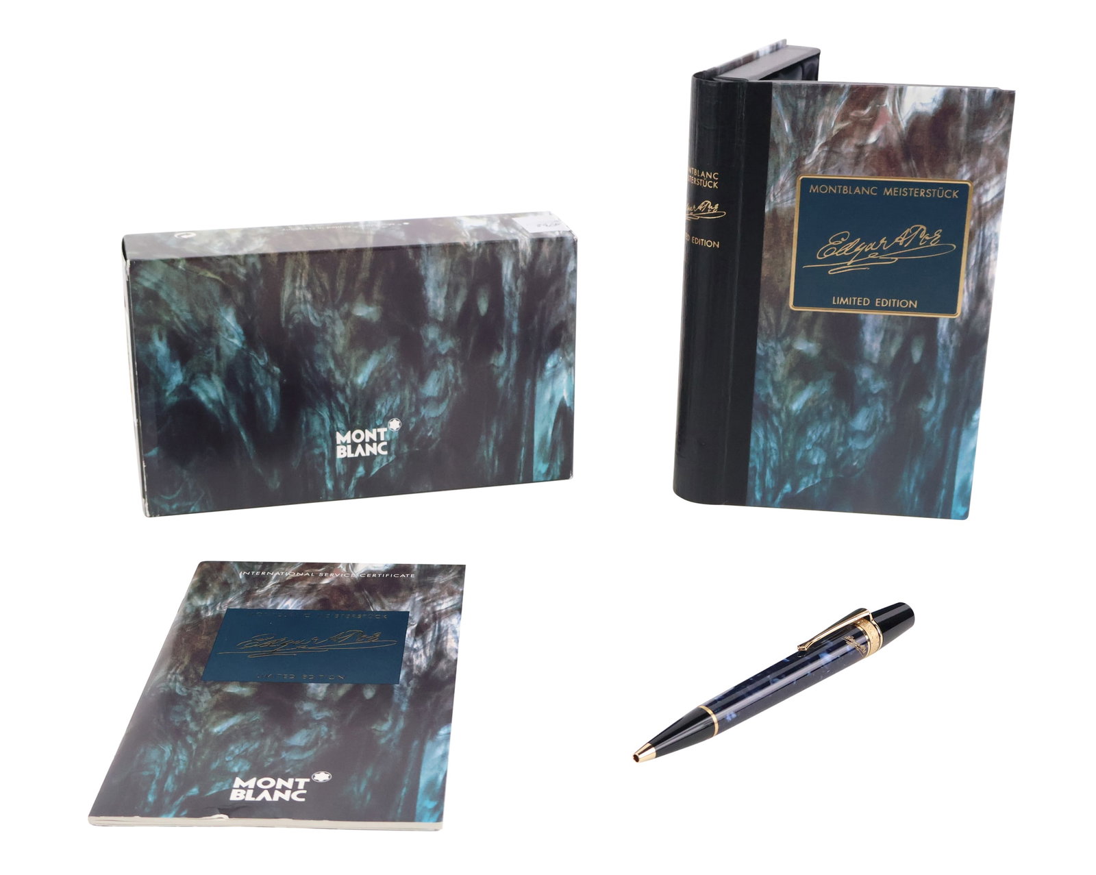 Montblanc Edgar A. Poe Limited Edition Ballpoint Pen: Montblanc Edgar A. Poe Limited Edition Ballpoint Pen With original box and service card. Pen: 5 3/4 in. (14.6 cm.), Box: 1 3/4 x 4 1/4 x 7 1/4 in. (4.4 x 10.8 x 18.4 cm.)