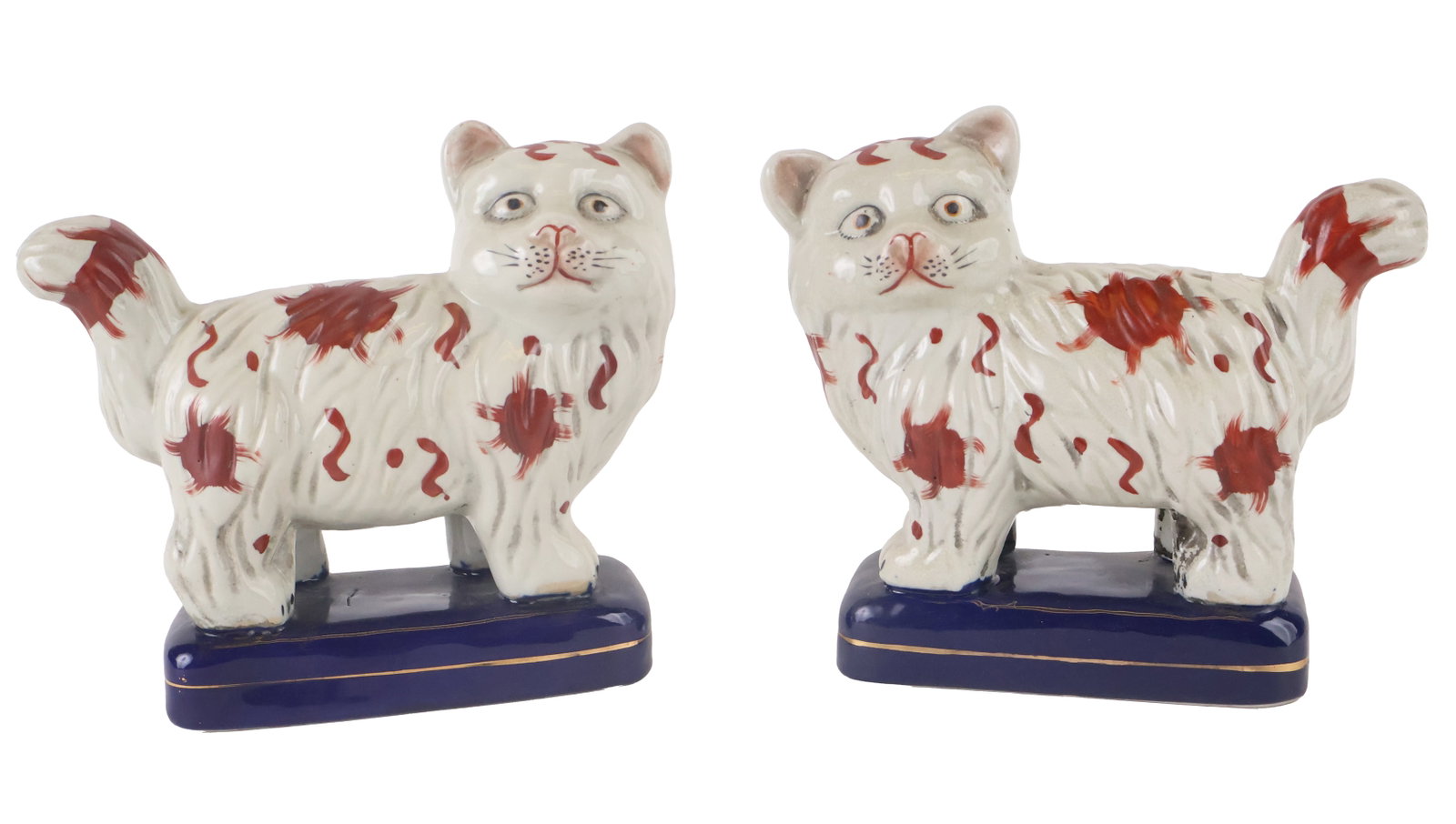 Pair of Staffordshire Orange and White Cats: Pair of Staffordshire Orange and White Cats English, Some wear. 8-1/2"h x 9-1/2"w