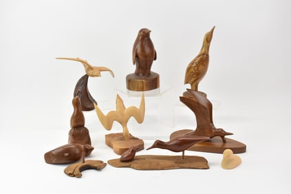 Group of Assorted Dave Bierbrauer Wood Carvings of Birds