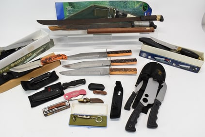 Group of Assorted Hunting Knives and Machetes