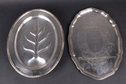 Two Vintage Silver Oval Serving Trays