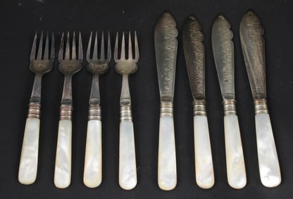 Vintage Mother of Peral Handled Fish Set