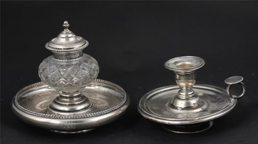 Dutch Silver and Cut Glass Inkwell