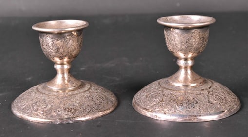 Pair of Persian Silver Candlesticks