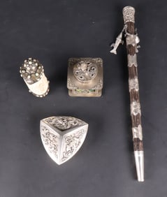 Chinese Export Silver Curved Covered Box