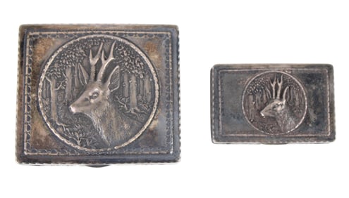 Sterling Silver Presentation Stag Cigarette and Match Box