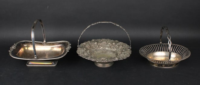 Three Sheffield Plate Swing Handle Baskets