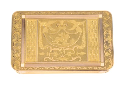 Large Ornately Decorated Yellow Gold Snuff Box