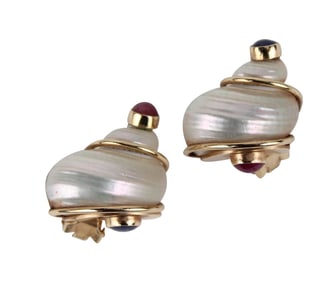 Pair of Seaman Schepps 14K Turbo Shell Earrings