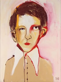 Laurent Godard, 1967-, Portrait of a Boy, Oil on Board