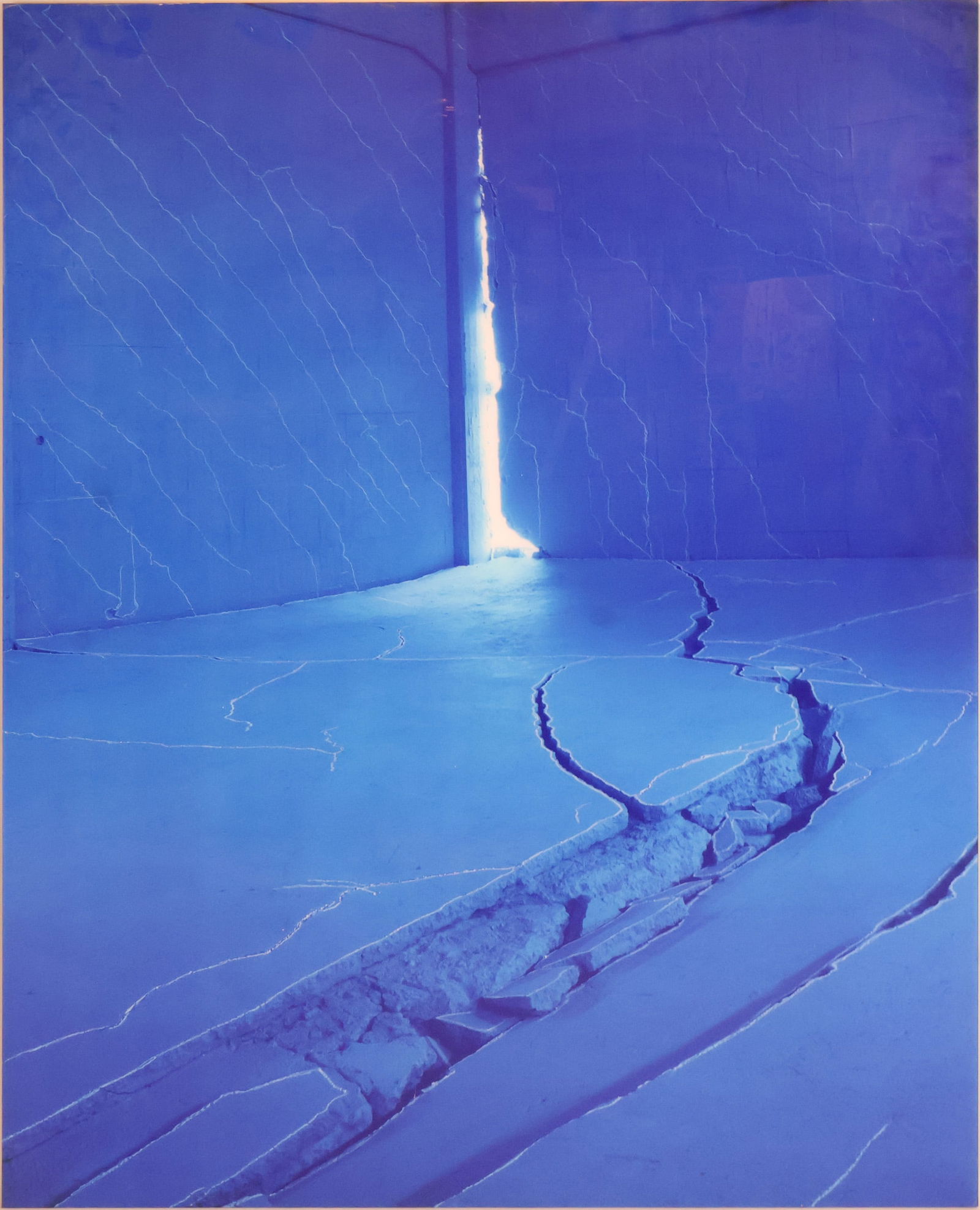 Blue Ice Cracks, Photograph on Plexi and Steel: Blue Ice CracksPhotograph on Plexi and SteelPossibly Georges Rousse (French, b. 1947).Provenance: The Estate of Susan Chalom, New York, NY63 3/4 x 49 1/4 in. (161.9 x 125.1 cm.)