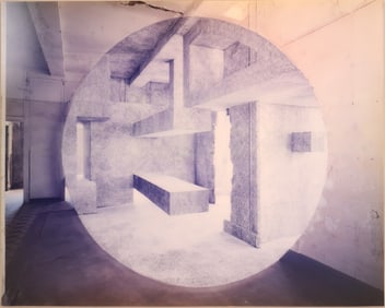 Georges Rousse, 1947, Abstract Sphere in Warehouse, Black and White Inkjet Printed Photograph