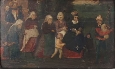 Peasant Parade with Queen, Oil on Board