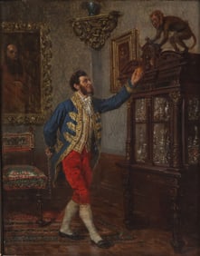 Gentleman with Monkey, Oil on Canvas