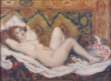 Istvan Csok, Hungarian 1865-1961, Reclining Nude Female, Oil on Board