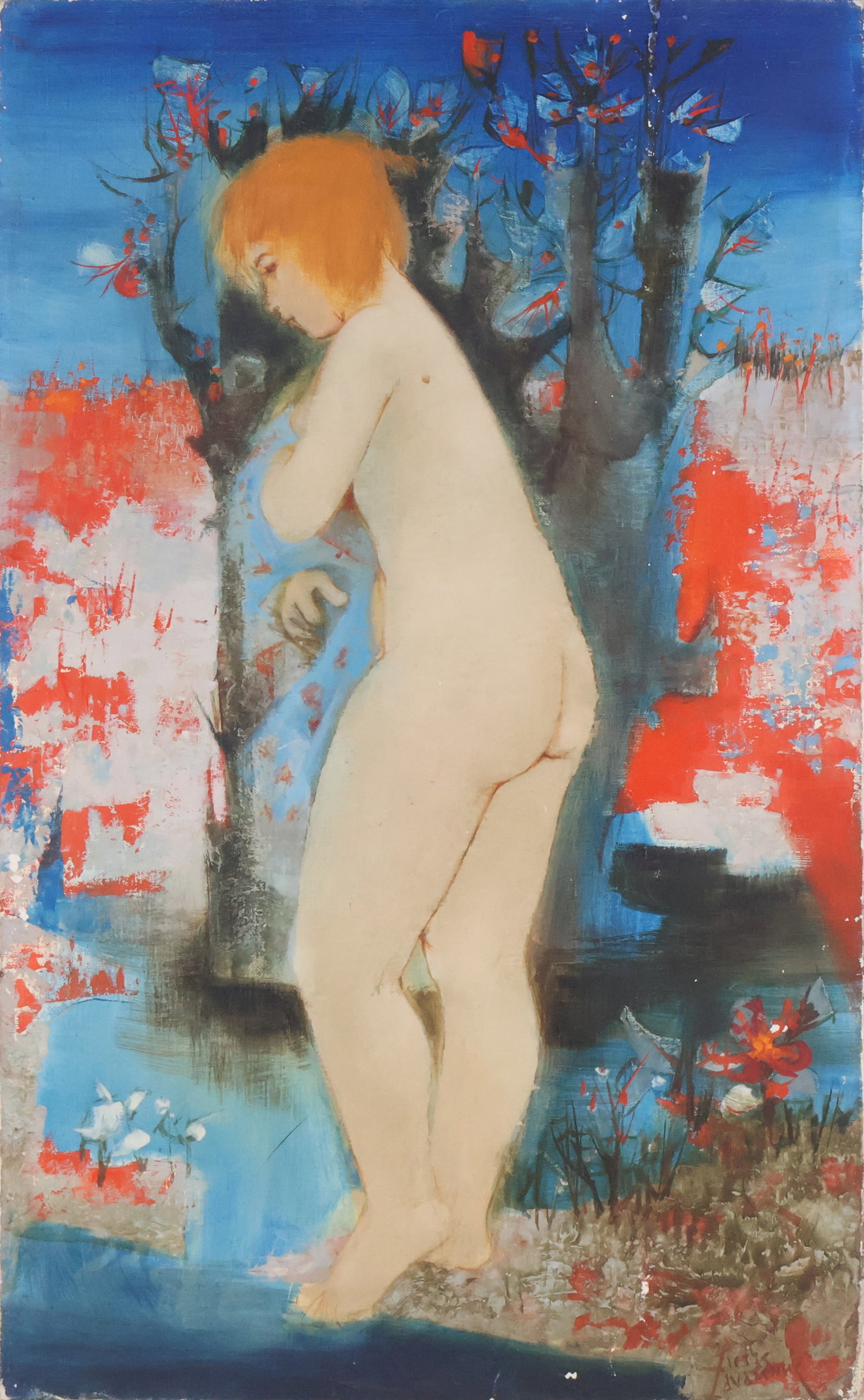 Pierre Lavarenne, French 1928-, Nude Female Figure, Oil on Canvas: Pierre Lavarenne French, 1928- Nude Female Figure Oil on Canvas Signed l.r. and verso Provenance: The Estate of Susan Chalom, New York, NY 21 3/4 x 13 in. (55.2 x 33 cm.)