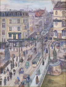 Cityscape with Bridge, Gouache