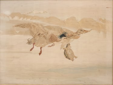 Tapestry Panel, Ducks Flying over Water