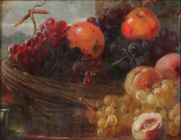 Still Life of Fruit in Basket, Oil on Canvas