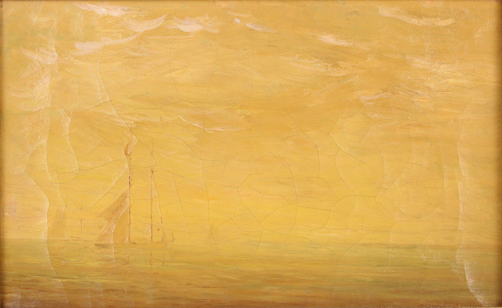 Oscar Anderson, 1873-1953, Boston Harbor, Oil on Canvas: Oscar Anderson1873-1953Boston HarborOil on CanvasSigned l.r.Canvas cracked, possibly discolored.Sight: 9 1/2 x 15 1/2 in. (24.1 x 39.4 cm.), Frame: 14 1/4 x 20 x 1 in. (36.2 x 50.8 x 2.5 cm.)