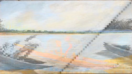 Fishermen on Boat, Oil on Canvas