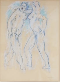 Hans Gustav Burkhardt, Los Angeles, CA 1904-1994, Two Nude Women, Pencil and Chalk on Paper