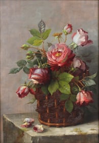 Still Life of Roses in a Basket, Oil on Canvas