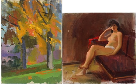 Adolf Ferdinand Konrad, German 1915-2003, Nude Woman on Sofa, Oil on Board