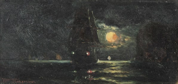 William Torgerson, Illinois 1833-1890, Ships in Moonlight, Oil on Canvas