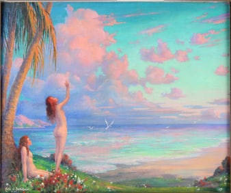 Carl W. Brandien, American 1886-1965, The Golden Hour of Womanhood, Oil on Board