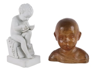 After Antonio Canova, Italian 1757-1822, Boy Reading, Bisque Figure