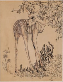 Nell Blair Walden Blaine, American 1922-1996, Deer, Ink Drawing