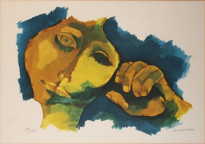 Oswaldo Guayasamin, Ecuadorian 1919-1999, Abstract Face and Hand, Lithograph