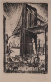 Adriaan Lubbers, Dutch 1892-1954, Brooklyn Bridge, Lithograph