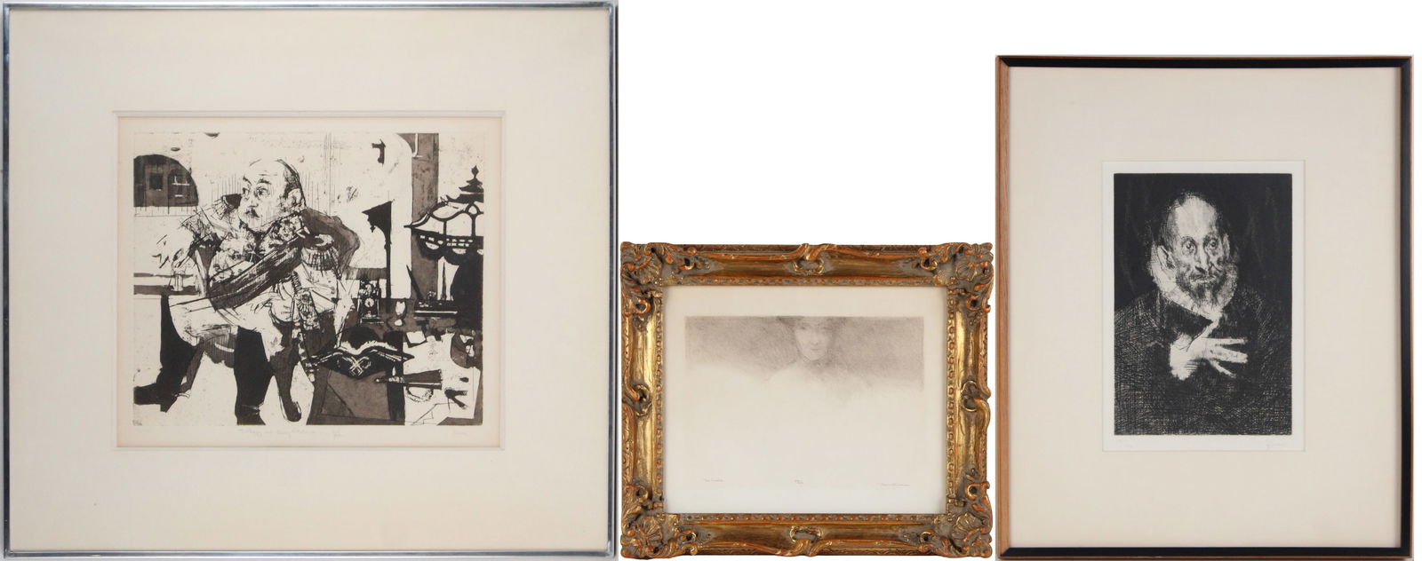 Jack Levine, American 1915-2010, El Greco, Etching: Jack LevineAmerican, 1915-2010El GrecoEtchingSigned in pencil l.r. numbered 17/100. Together with a Jack Levine etching, numbered 30/109, titled "To Peggy and Gary Plotnick" and a lithograph