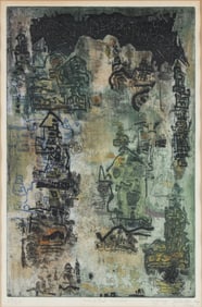 Ynez Johnston, American 1920-2019, Inhabited World, Etching