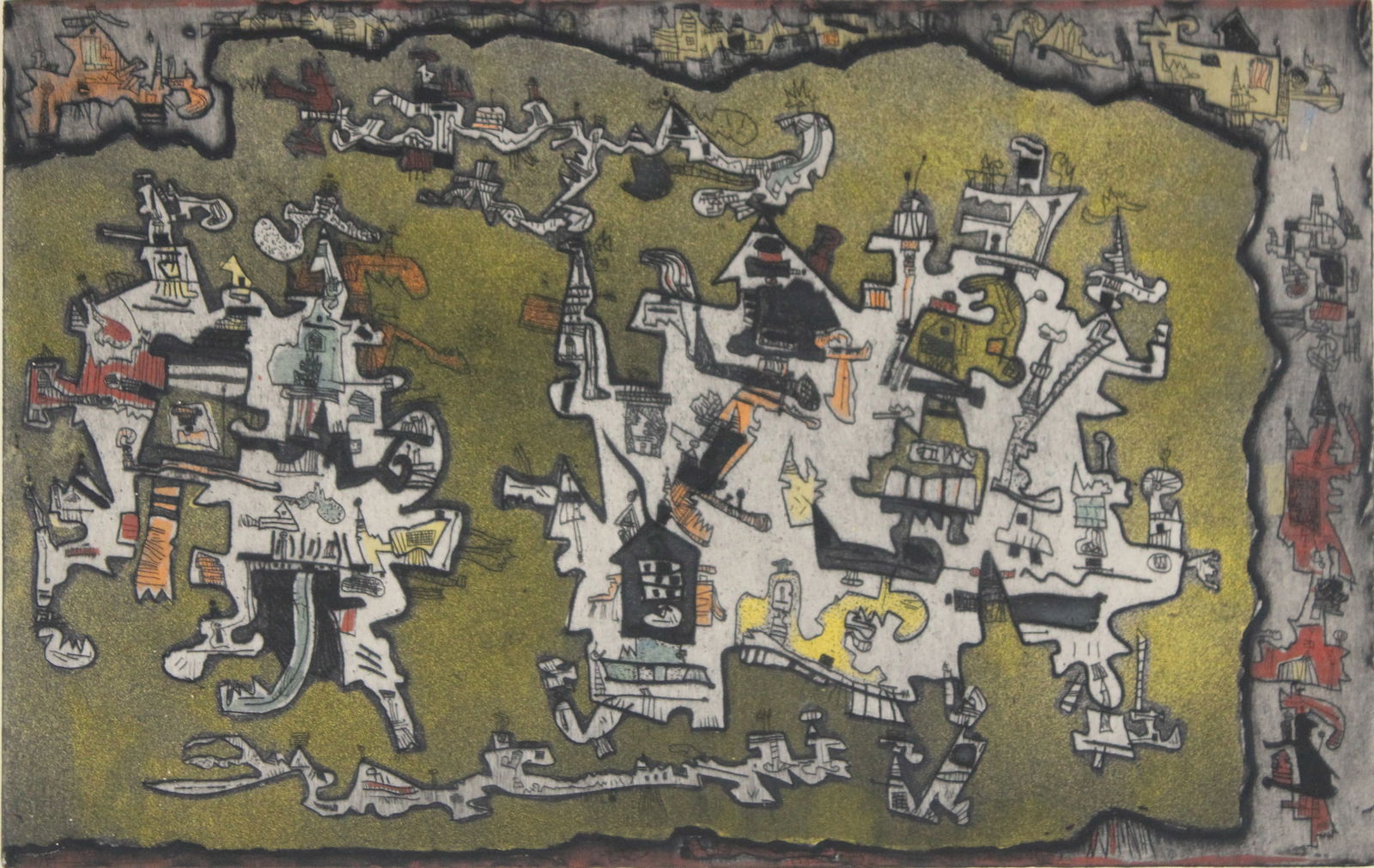 Ynez Johnston, American 1920-2019, Hunting Scene II, Etching: Ynez JohnstonAmerican, 1920-2019Hunting Scene IIEtchingSigned in pencil, dated 1964, titled, and numbered 26/210Sight: 16 1/2 x 21 1/2 in. (41.9 x 54.6 cm.), Frame: 17 1/2 x 22 3/4 in. (44.5 x 57.8 cm