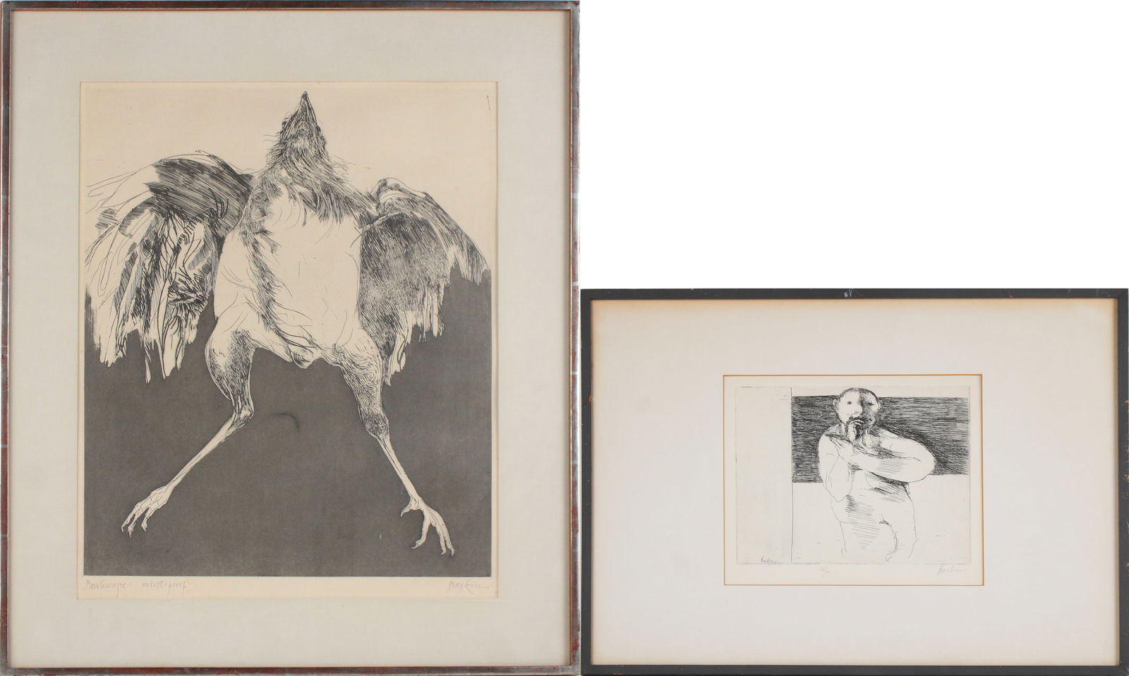 Leonard Baskin, American 1922-2000, Beachscape and Untitled, Etchings: Leonard BaskinAmerican, 1922-2000Beachscape and UntitledEtchingsBoth signed in pencil, one numbered 25/50 the other an artist's proof.Sight: 18 1/2 x 14 3/4 in. (47 x 37.5 cm.), Frame: 24 1/4 x 20 3/4