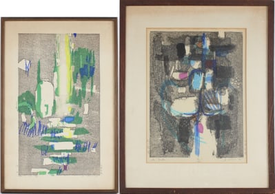 Ansei Uchima, American 1921-2000, An Emotion and By The Lake, Woodblock Prints