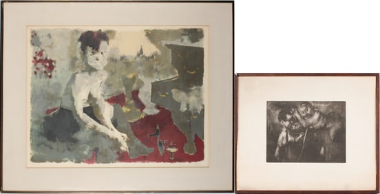 Jack Levine, American 1915-2010, Blue Angel and Artist and His Muse, Etchings