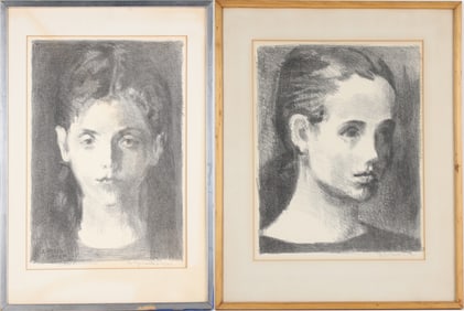 Raphael Soyer, American 1899-1987, Reflection and Head of a Girl, Lithographs