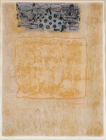 Hiroyuki Tajima, Japanese 1911-1984, Abstract in Yellow and Gray, Woodblock Print
