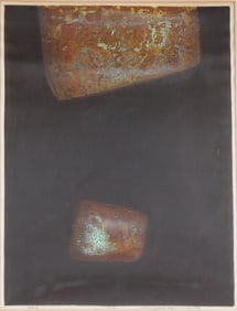 Hiroyuki Tajima, Japanese 1911-1984, Abstract in Black and Copper, Woodblock Print