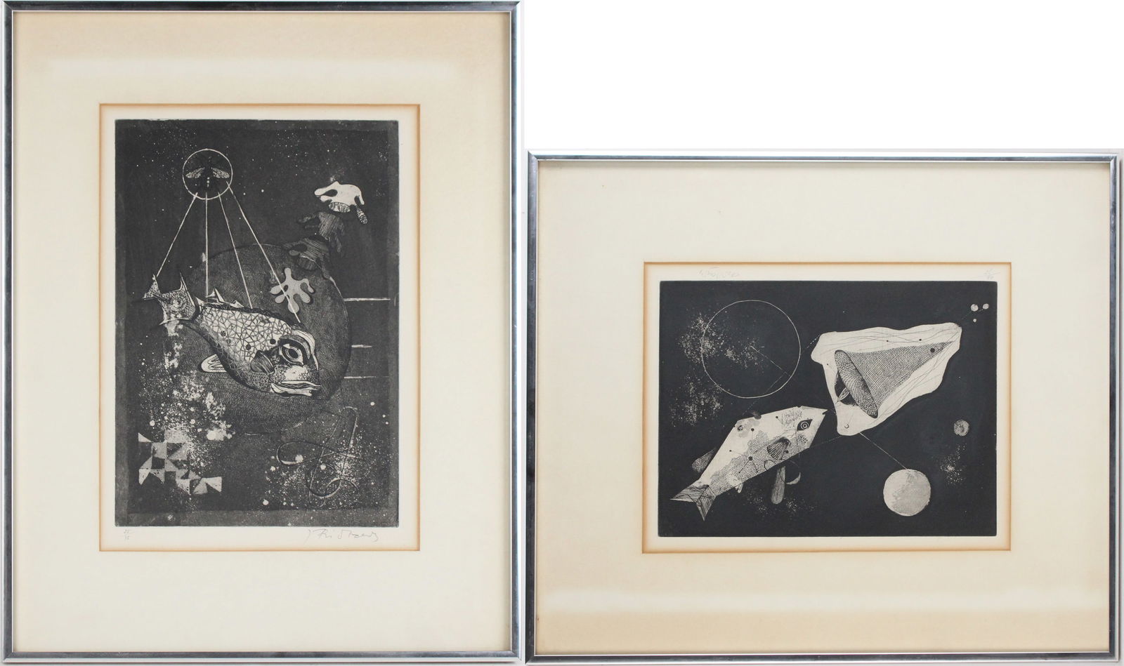 Johnny Friedlaender, German 1912-1992, Reve Cosmique (4) and (Cosmic Dreams), Etchings (1 of 12)