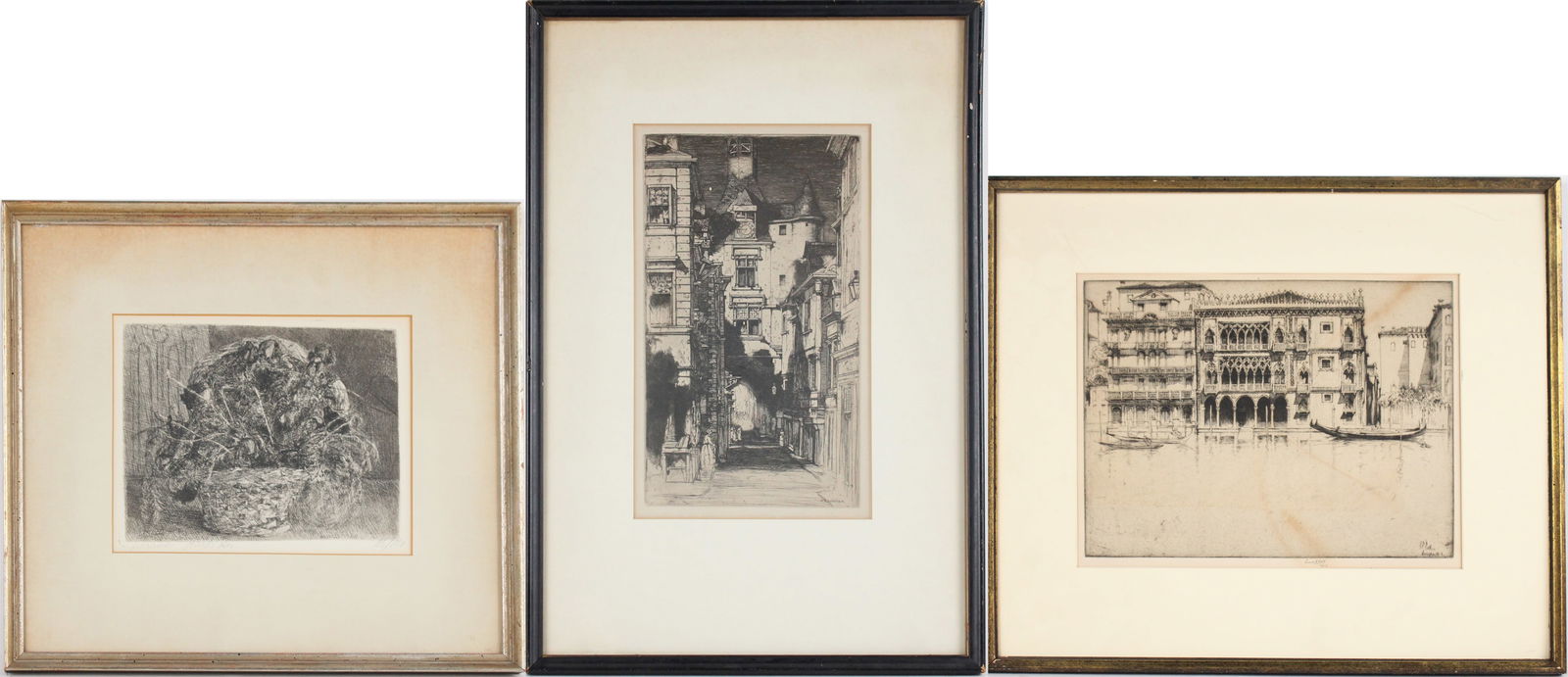Ernest David Roth, 1879-1964, Ca' D'Oro, Etching: Ernest David Roth1879-1964Ca' D'OroEtchingSigned in pencil and dated 1913. Together with a David Young Cameron etching titled "Amboise" and a Giovanni Barbisan etching of a still life of flo
