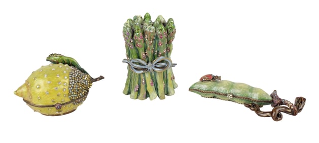 Three Jay Strongwater Fruit and Vegetable Form Boxes