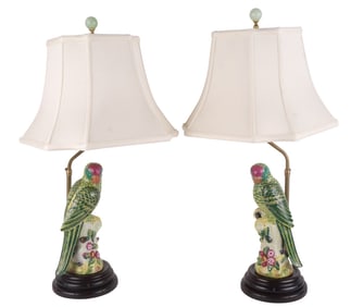Pair of Chinese Style Porcelain Parrots